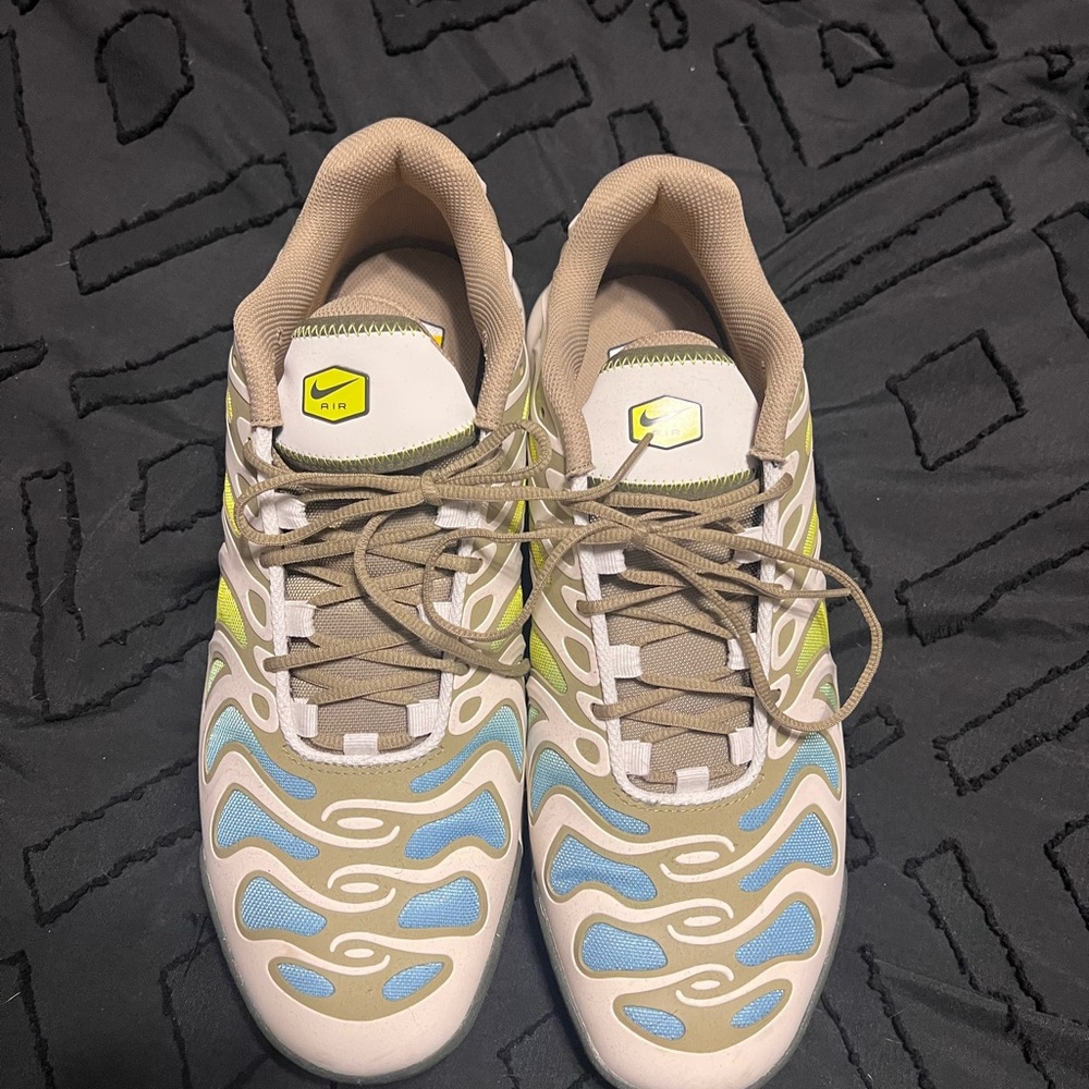 Nike Air Max Plus in Tan, Blue, and White